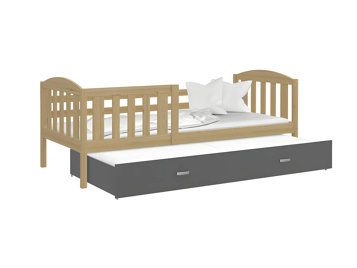 Lit Gigogne Teo 90x190 Pin - gris Livré avec sommiers, tiroir et matelas en mousse de 7cm