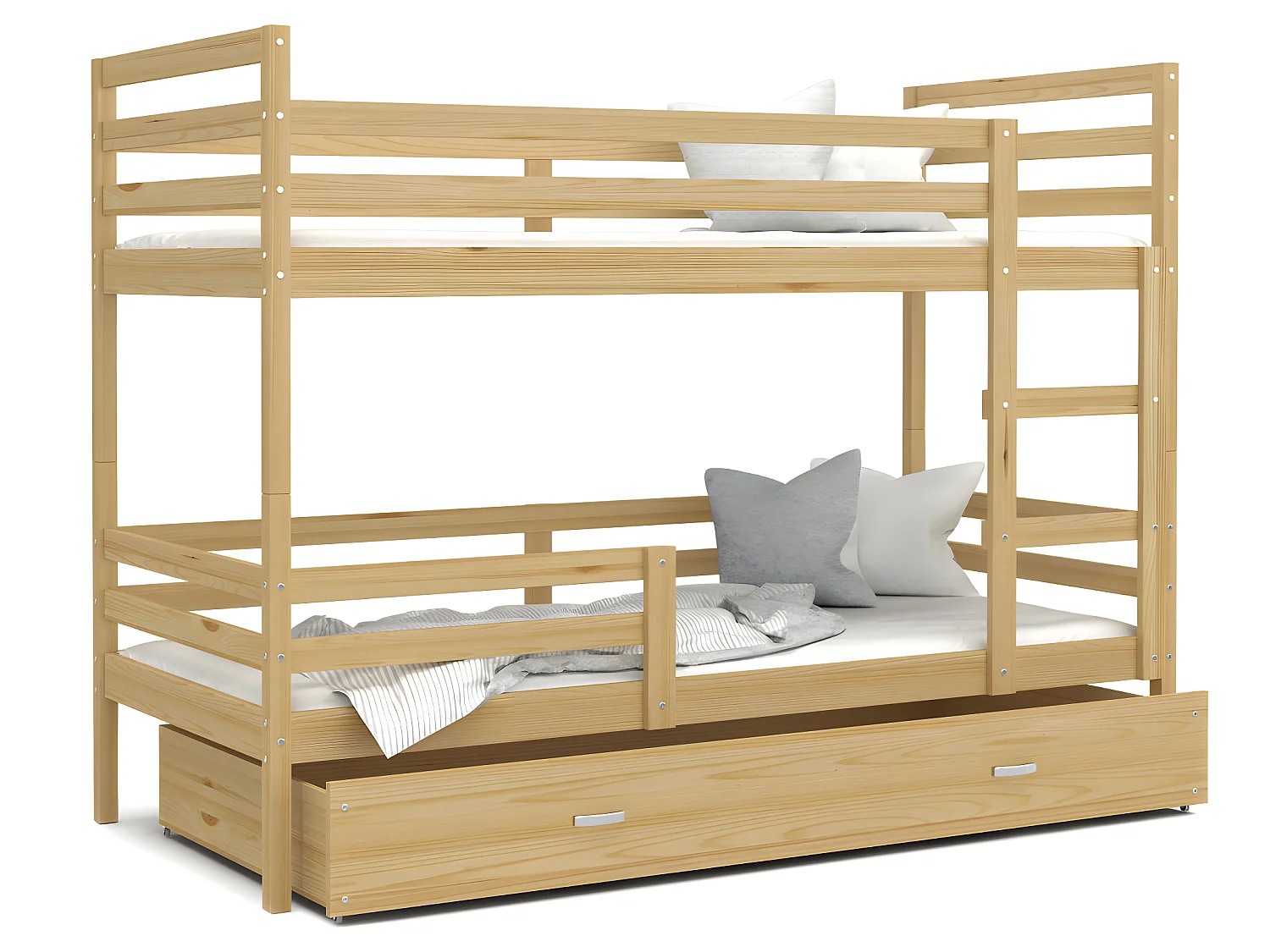 Lit Superposé Milo 90x190 Pin Livré avec sommiers, tiroir et matelas en mousse de 7cm