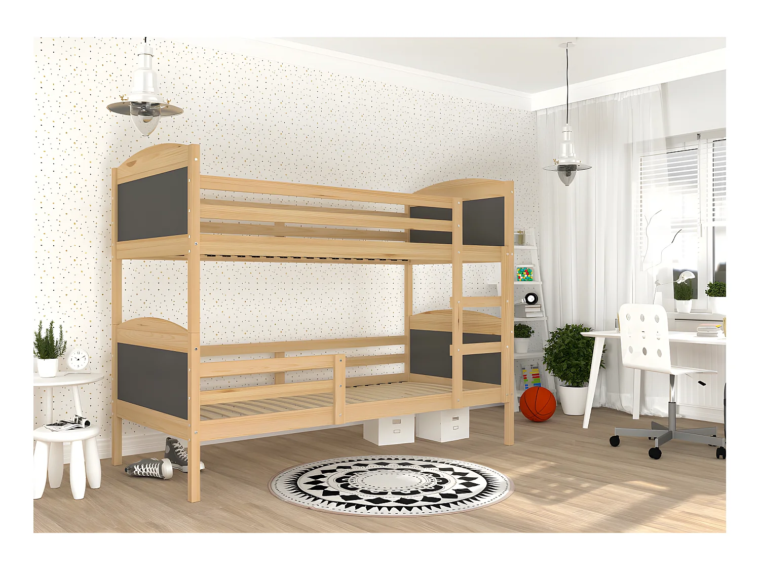 Lit Superposé Mati 90x190 Pin - gris Livré avec sommiers