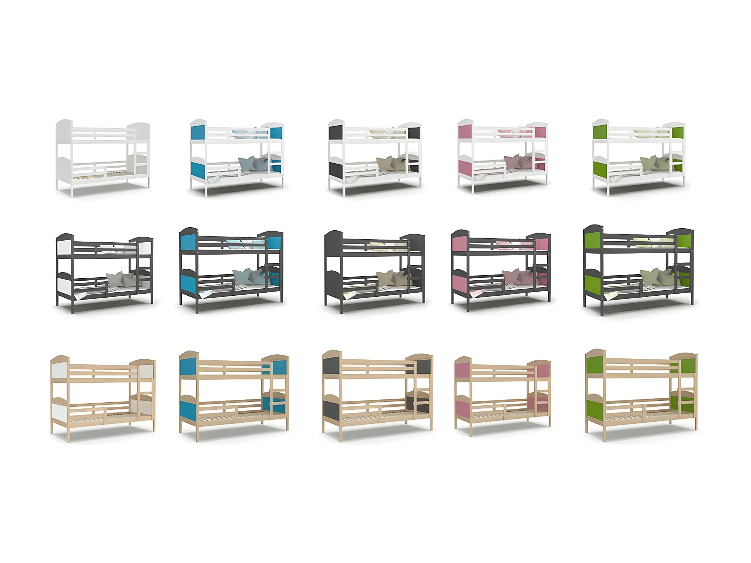 Lit Superposé Mati 90x190 Pin - gris Livré avec sommiers