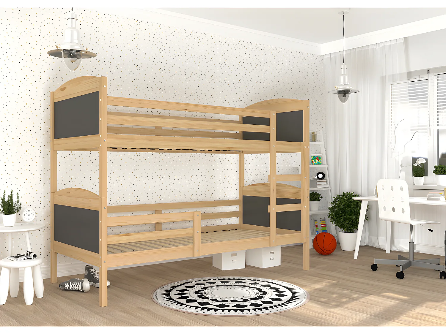 Lit Superposé Mati 90x190 Pin - gris Livré avec sommiers