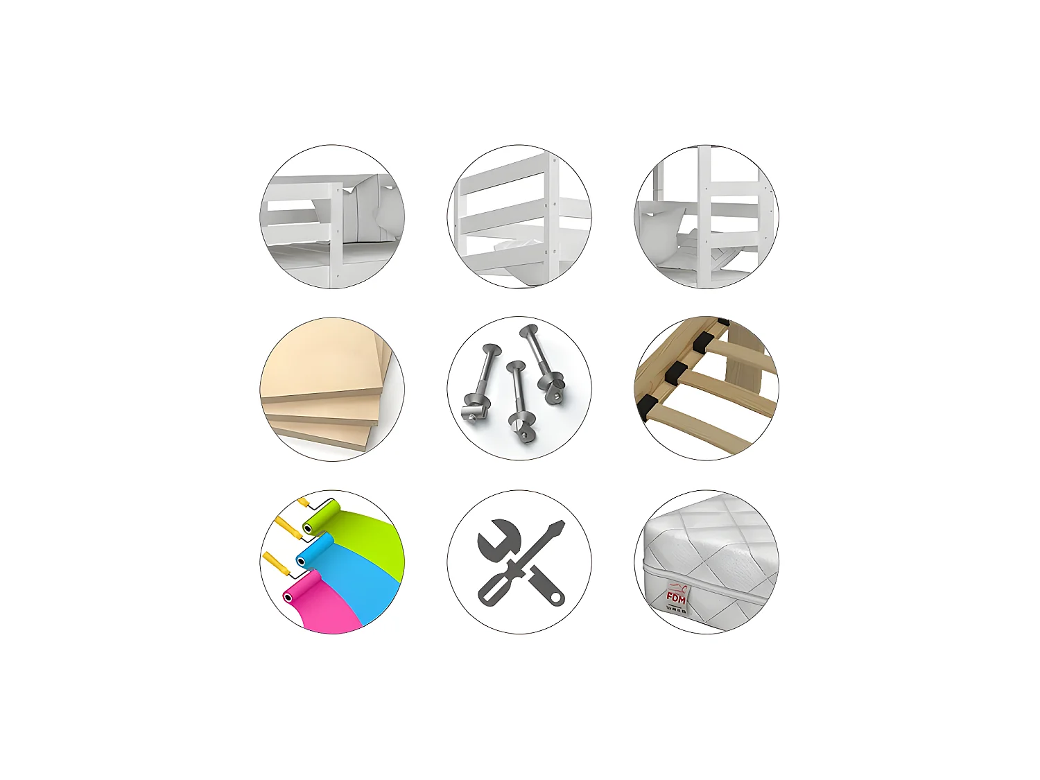 Lit Superposé Mika 90x190 Blanc - blanc Livré avec sommiers