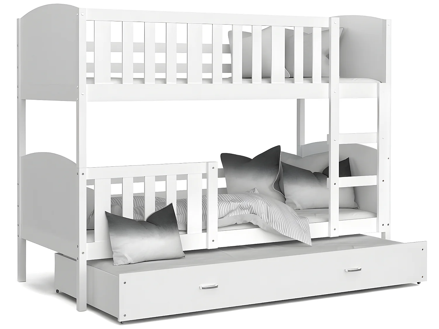 Lit Superposé 3 Places Tomy 90x190 Blanc - blanc Livré avec sommiers, tiroir et matelas en mousse de 7cm