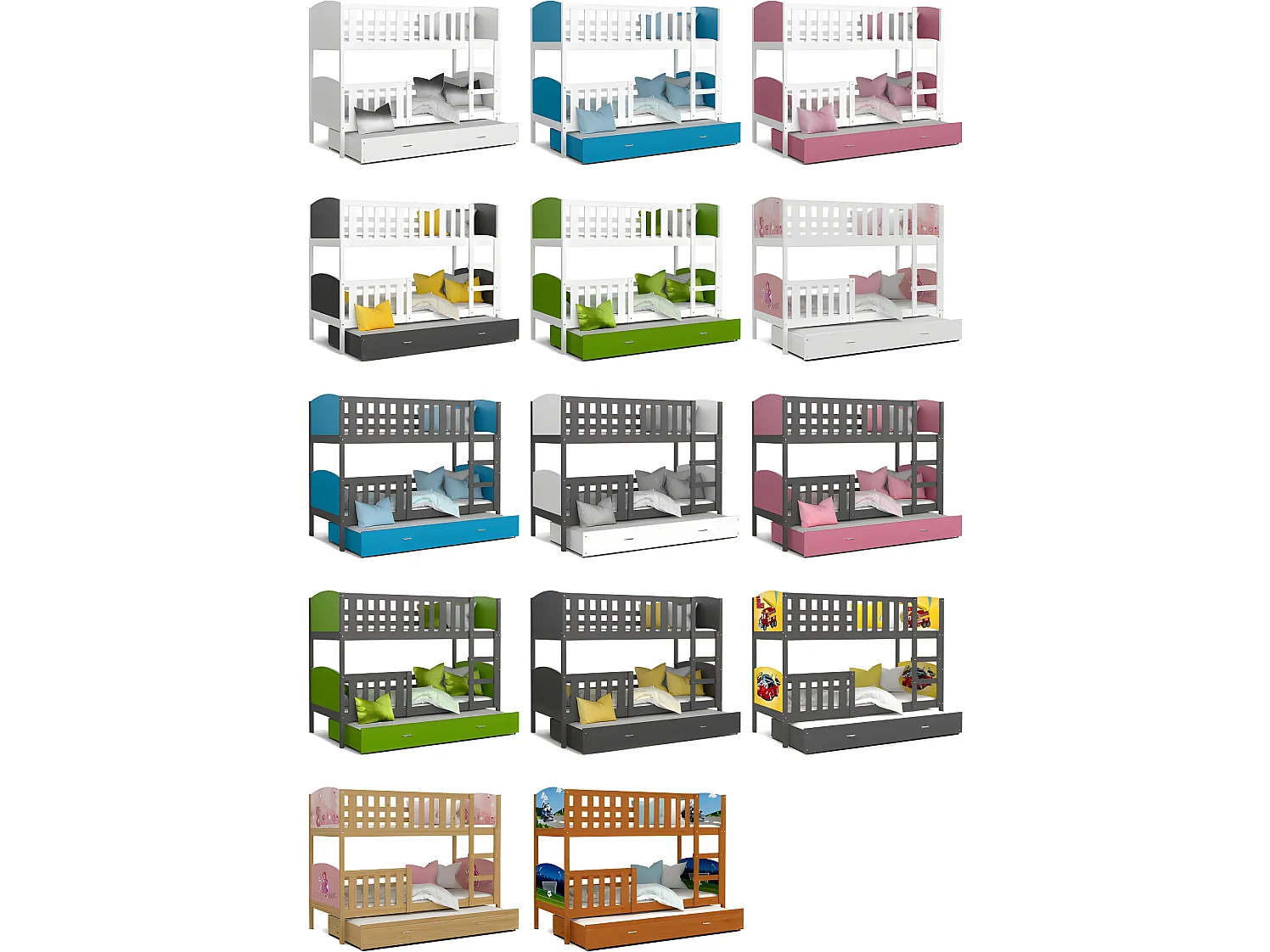 Lit Superposé 3 Places Tomy 90x190 Blanc - blanc Livré avec sommiers, tiroir et matelas en mousse de 7cm