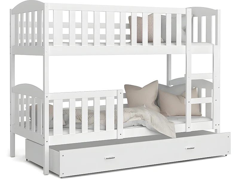 Lit Superposé Teo 80x160 Blanc - blanc Livré avec sommiers, tiroir et matelas en mousse de 7cm