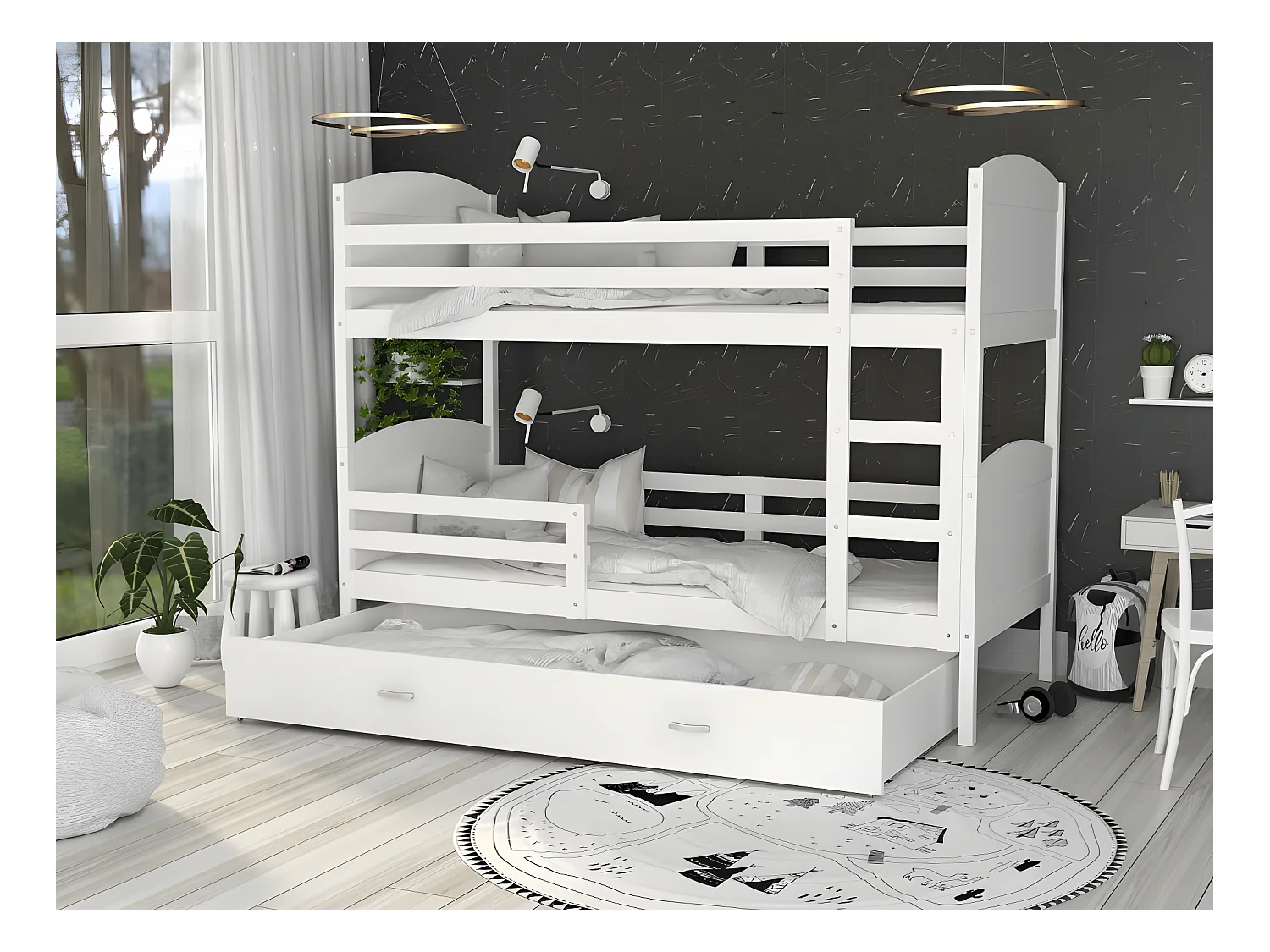 Lit Superposé Matis 90x190 (Sans Matelas) Blanc - blanc Livré avec le sommiers et tiroir.