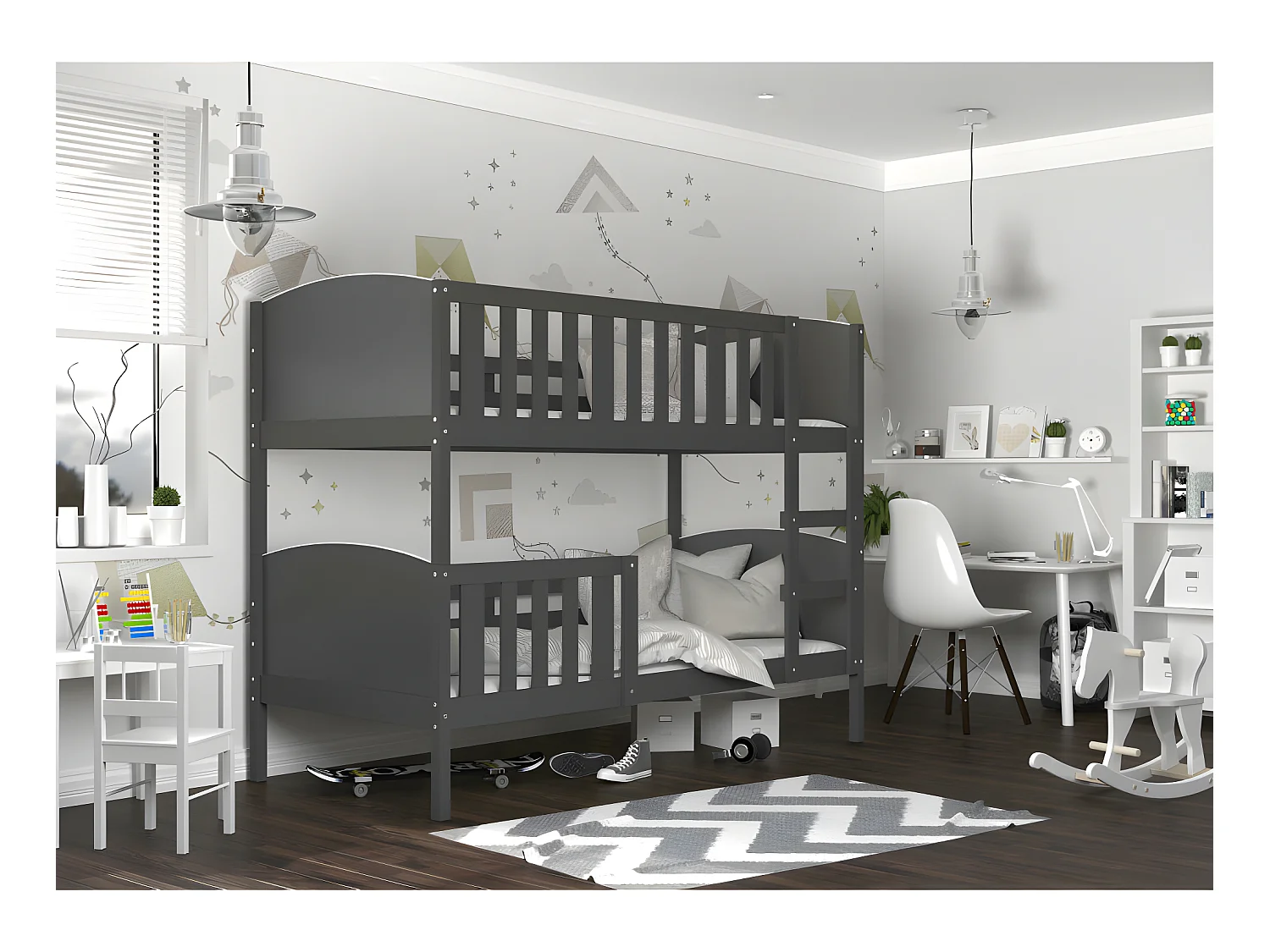 Lit Superposé Tom 90x190 Gris - gris Livré avec sommiers