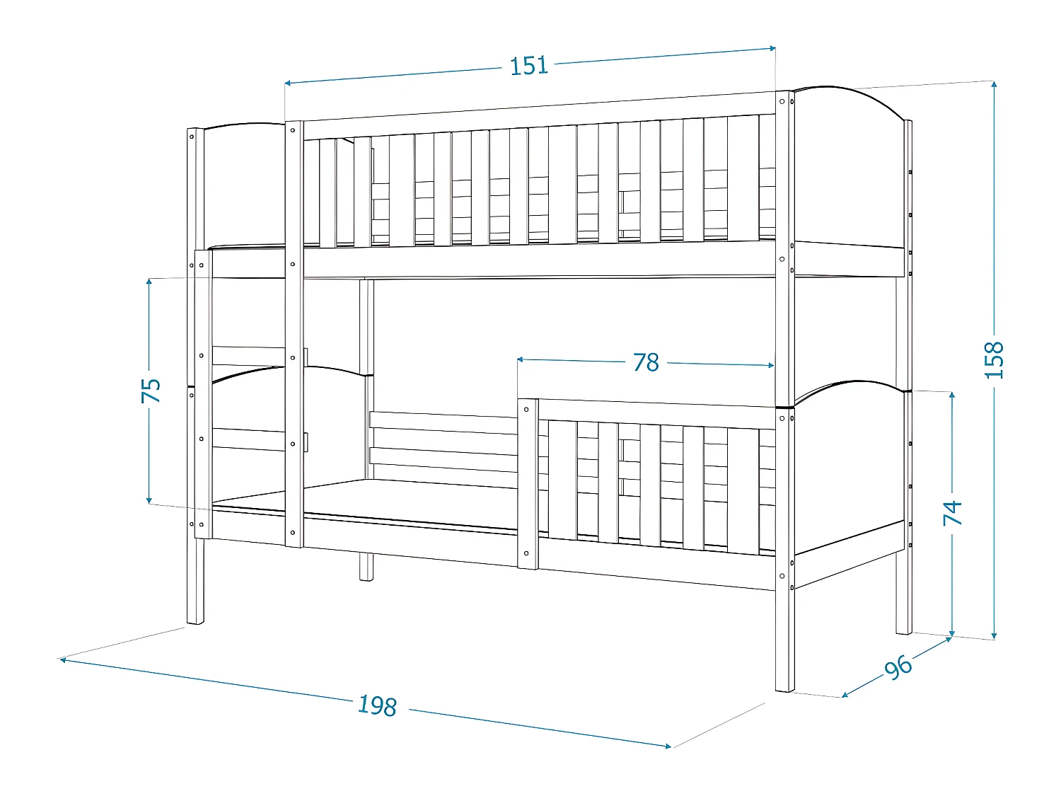 Lit Superposé Tom 90x190 Gris - gris Livré avec sommiers