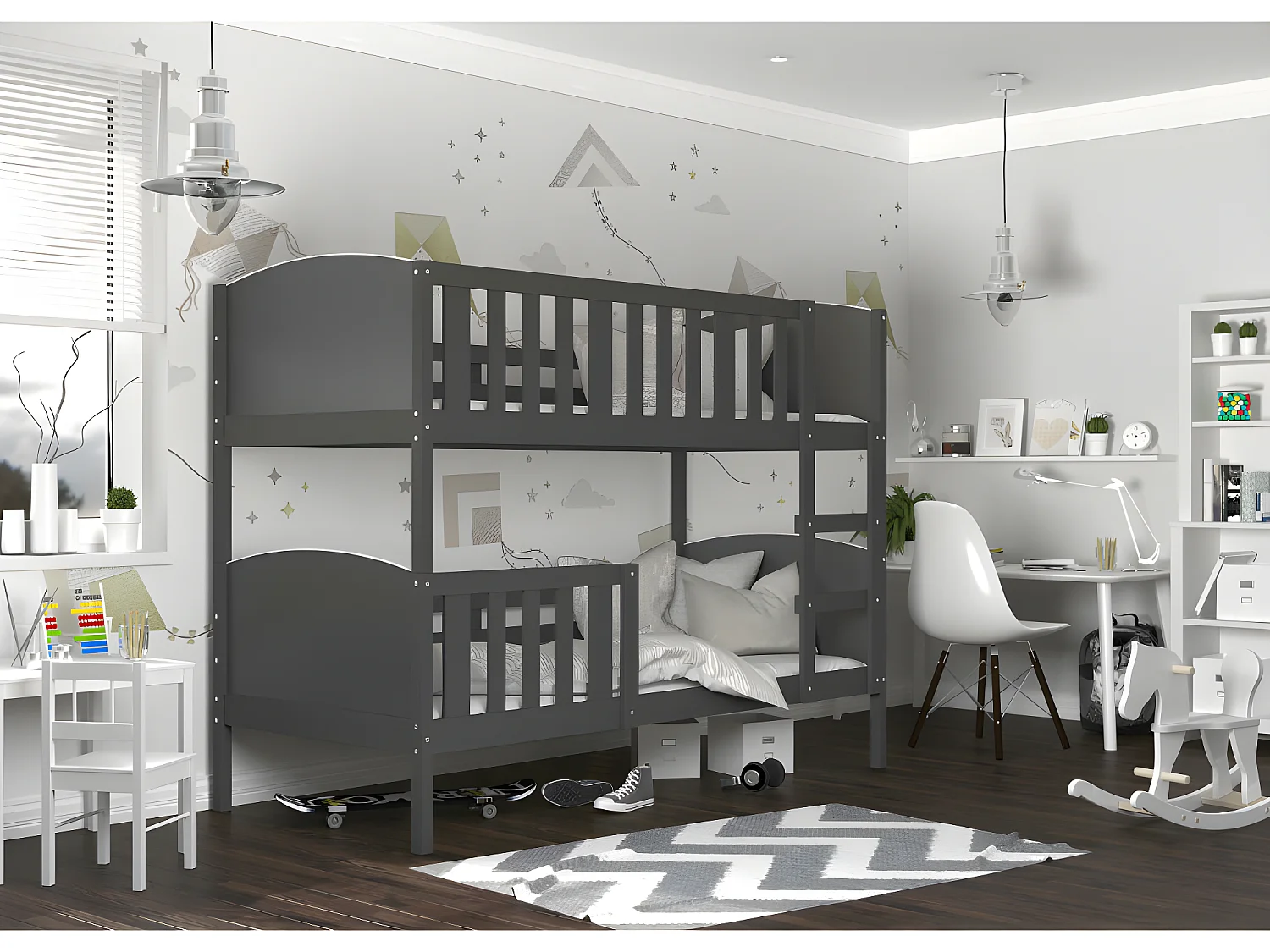 Lit Superposé Tom 90x190 Gris - gris Livré avec sommiers