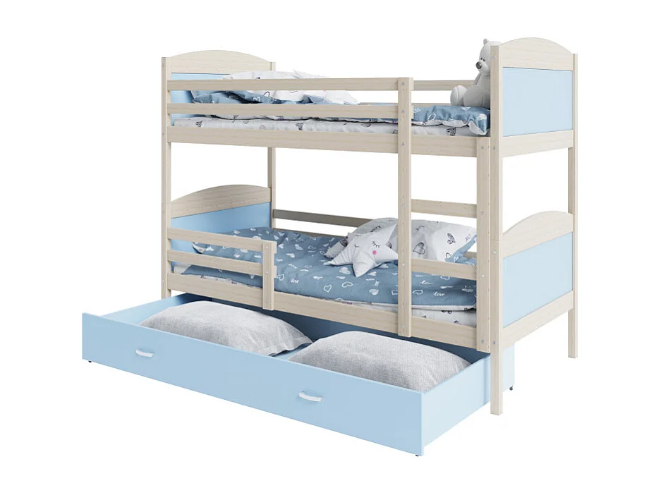 Lit Superposé Mateo 90x190 tiroir + Matelas Pin - bleu