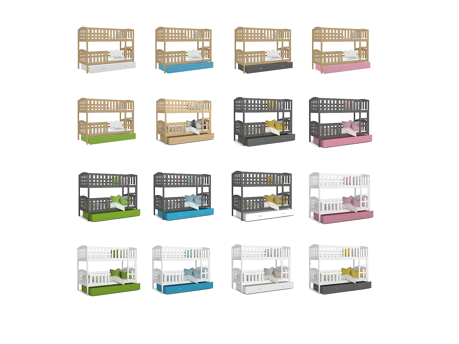 Lit Superposé Teo 90x190 Pin Livré avec sommiers, tiroir et matelas en mousse de 7cm