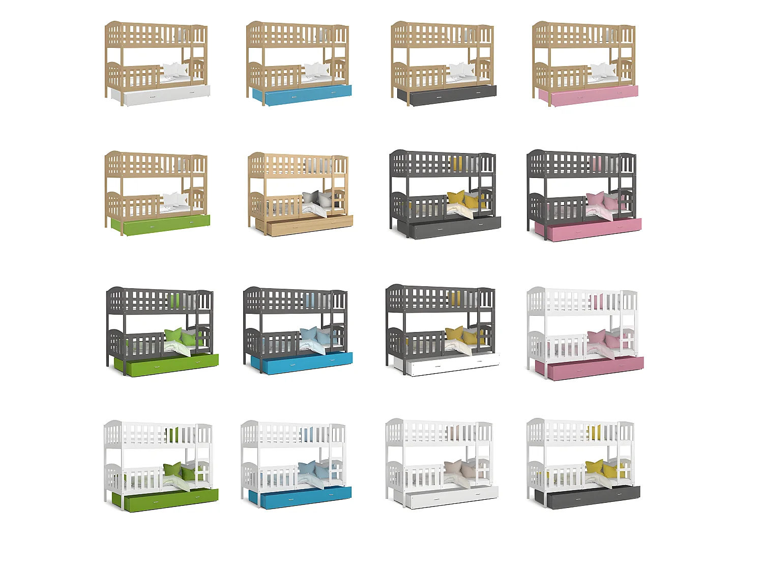 Lit Superposé Teo 90x190 Pin Livré avec sommiers, tiroir et matelas en mousse de 7cm