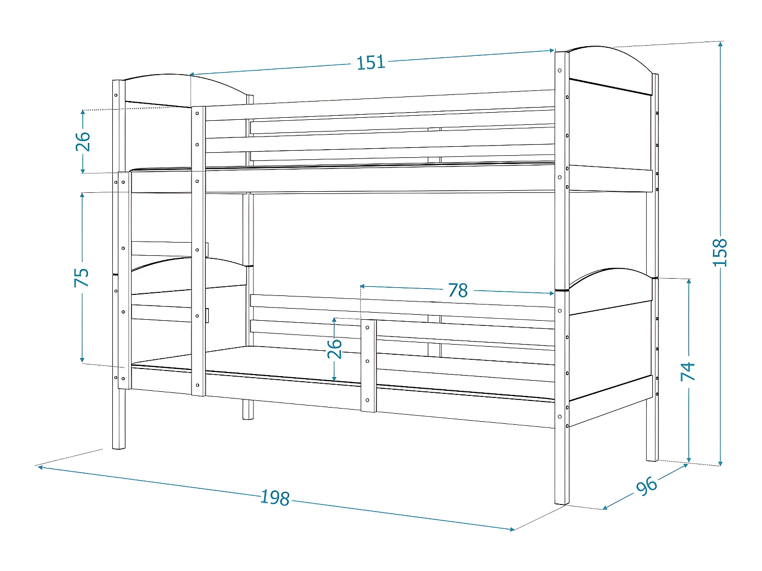 Lit Superposé Mati 90x190 Gris - bleu Livré avec sommiers