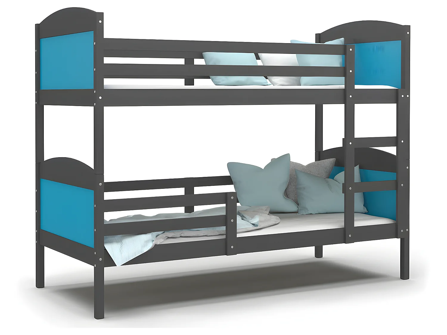 Lit Superposé Mati 90x190 Gris - bleu Livré avec sommiers