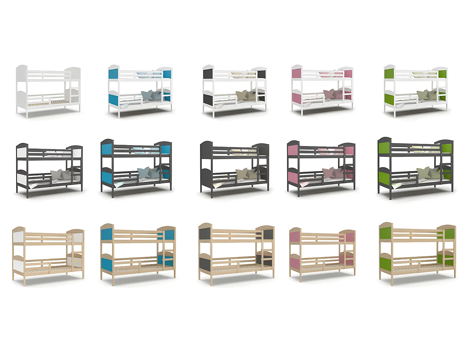 Lit Superposé Mati 90x190 Gris - bleu Livré avec sommiers