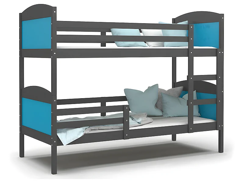 Lit Superposé Mati 90x190 Gris - bleu Livré avec sommiers