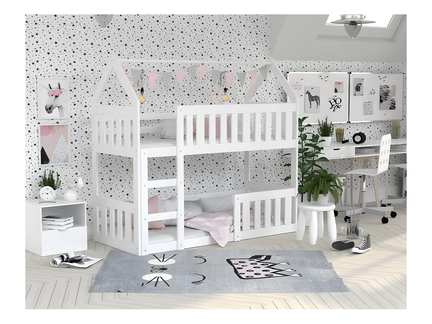 Lit Superposé Cabane Mini 90x190 Blanc - blanc Livré avec sommiers