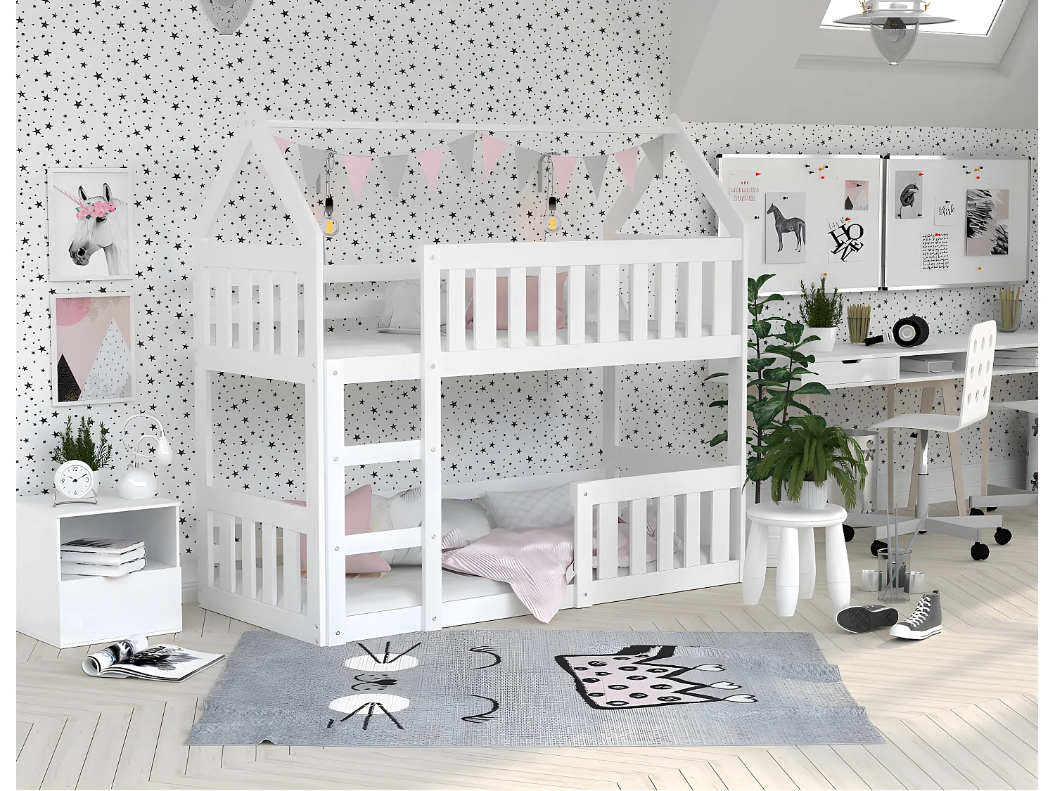 Lit Superposé Cabane Mini 90x190 Blanc - blanc Livré avec sommiers