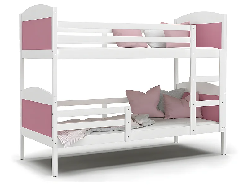 Lit Superposé Mati 90x190 Blanc - rose Livré avec sommiers