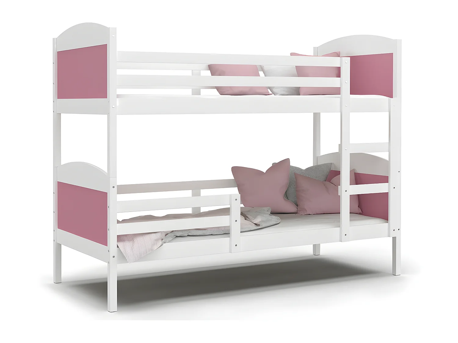 Lit Superposé Mati 90x190 Blanc - rose Livré avec sommiers