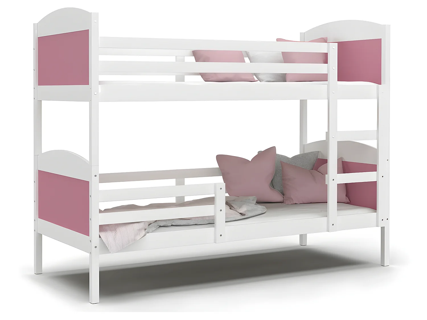 Lit Superposé Mati 90x190 Blanc - rose Livré avec sommiers