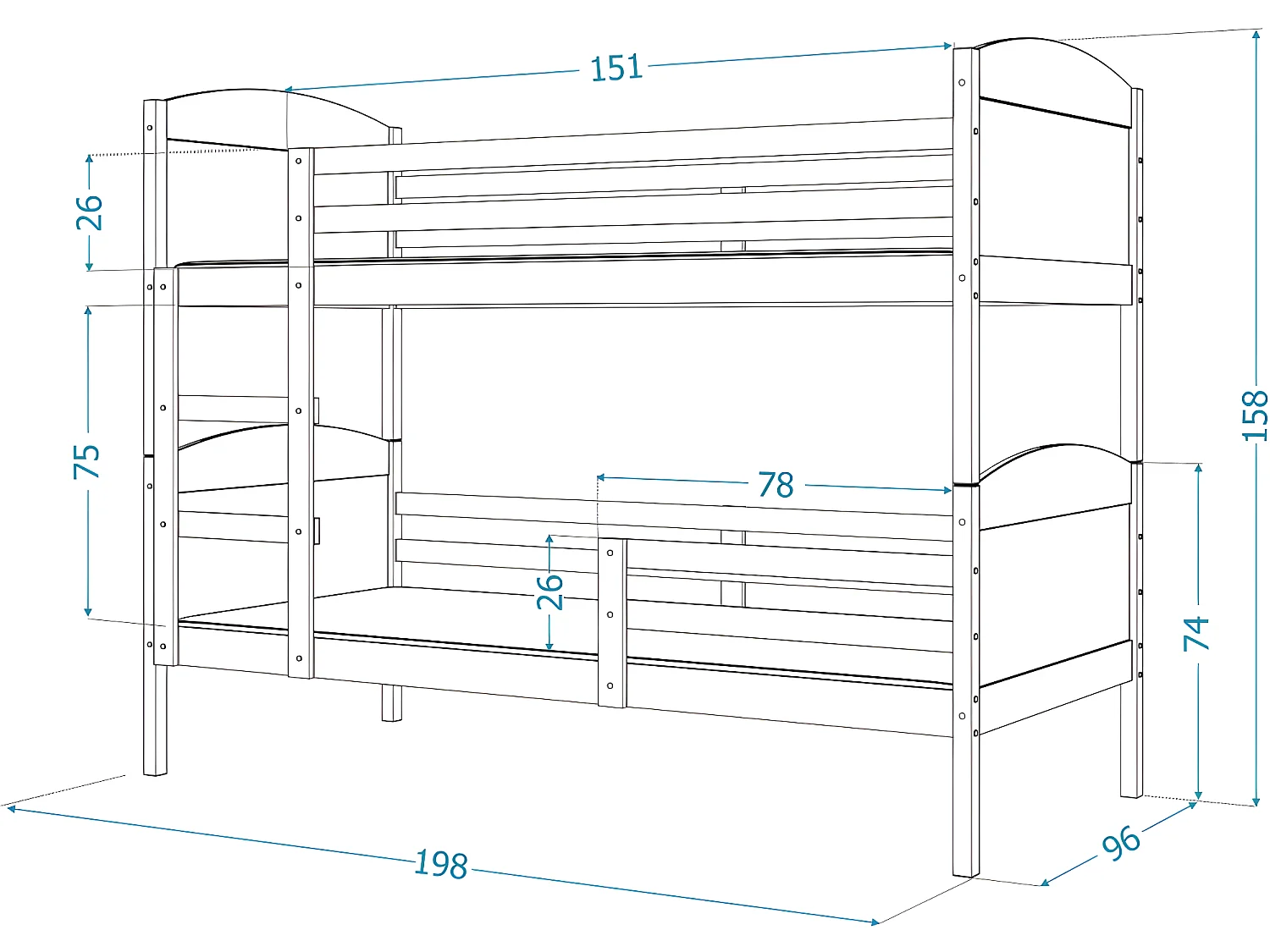 Lit Superposé Mati 90x190 Blanc - bleu Livré avec sommiers