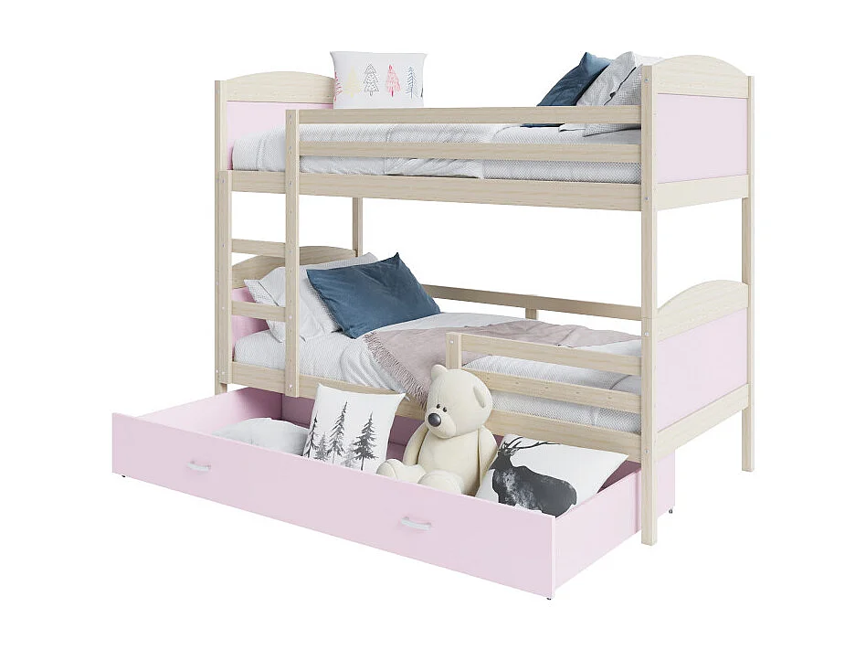 Lit Superposé Mateo 90x190 tiroir + Matelas Pin - rose