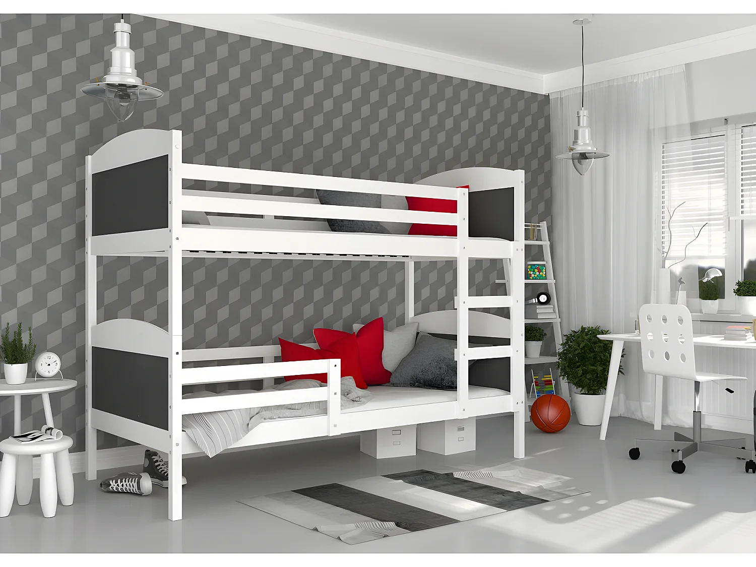 Lit Superposé Mati 90x190 Blanc - gris Livré avec sommiers