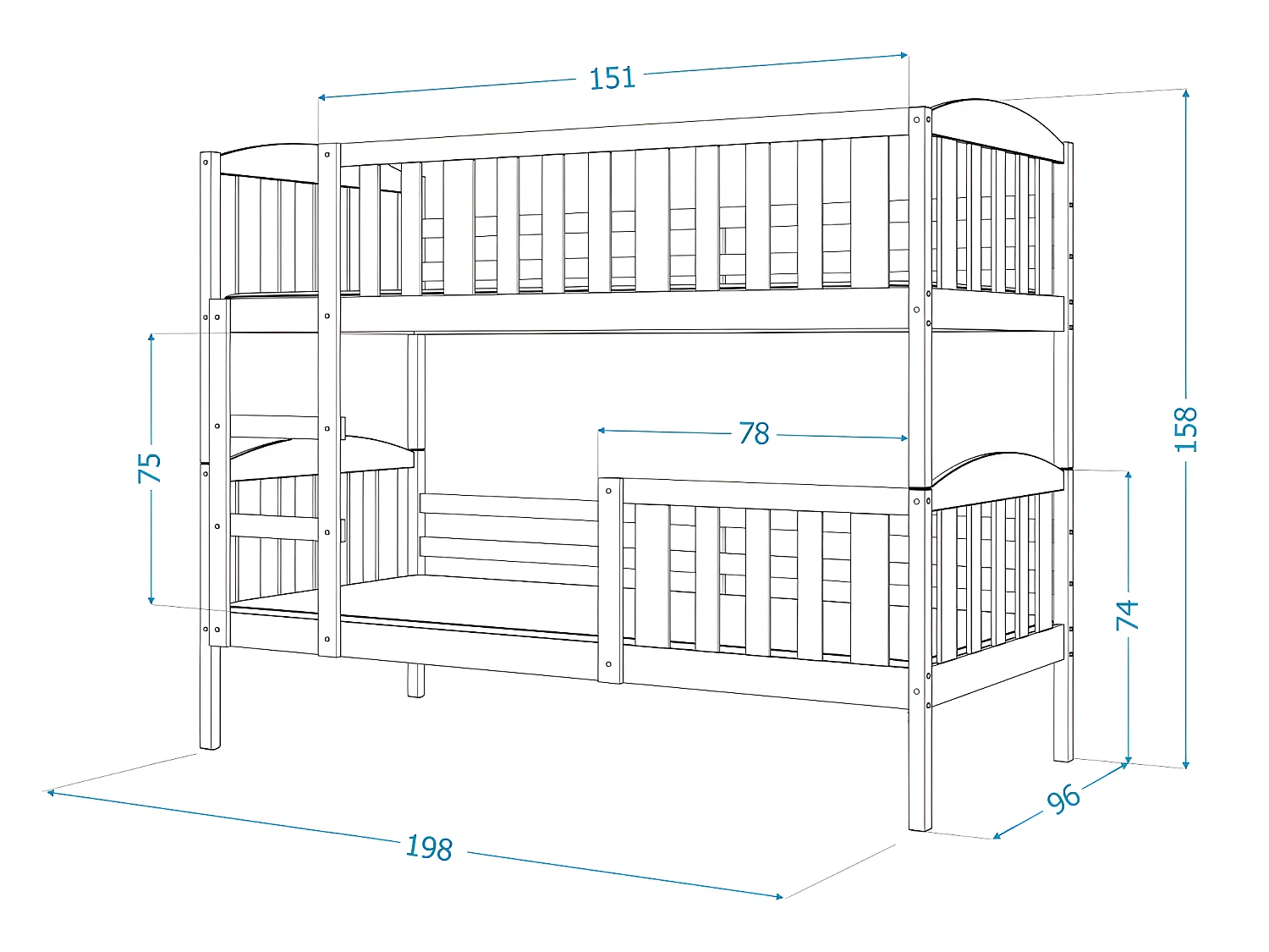 Lit Superposé Leo 90x190 Pin Livré avec sommiers