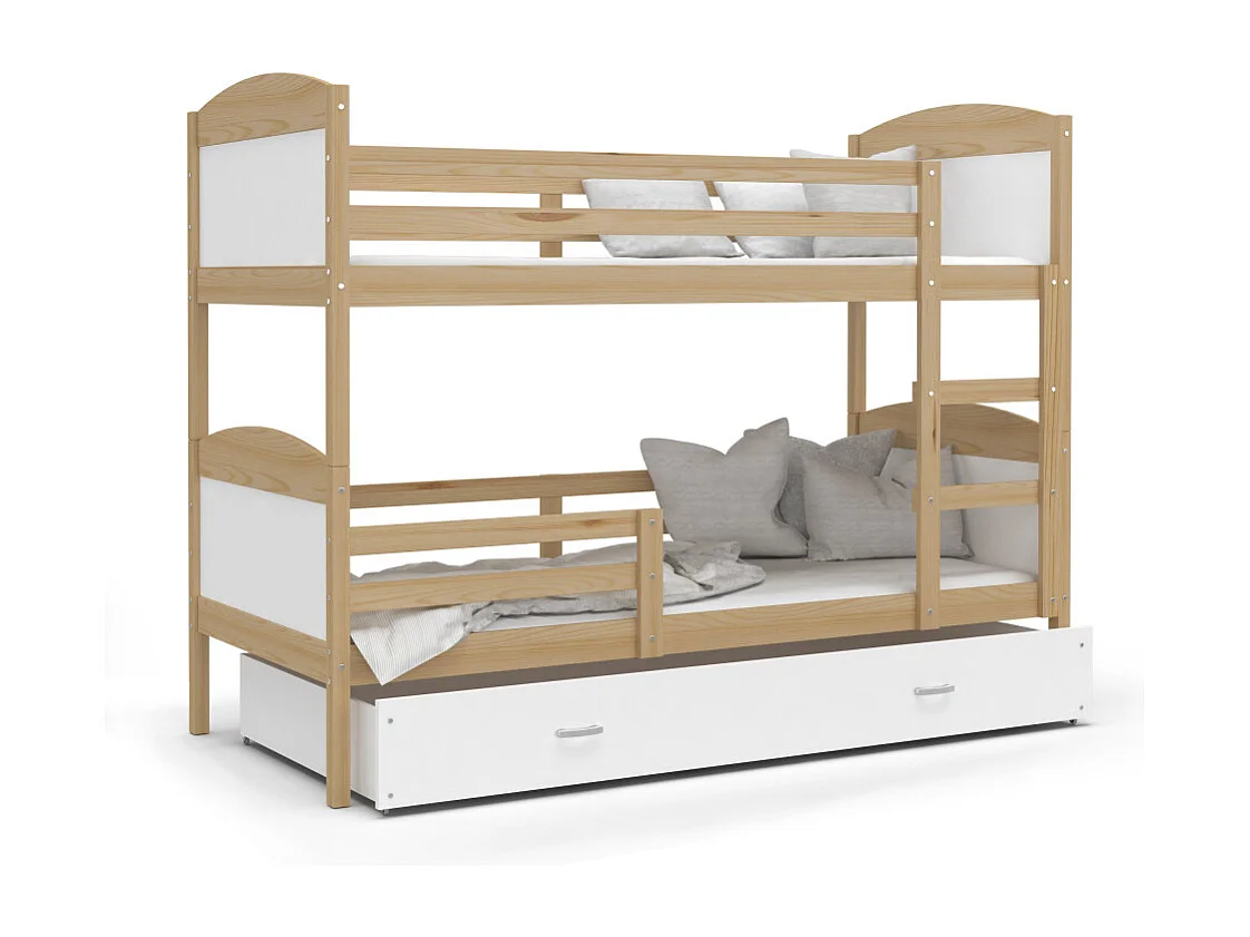 Lit Superposé Mateo 90x190 tiroir + Matelas Pin - blanc