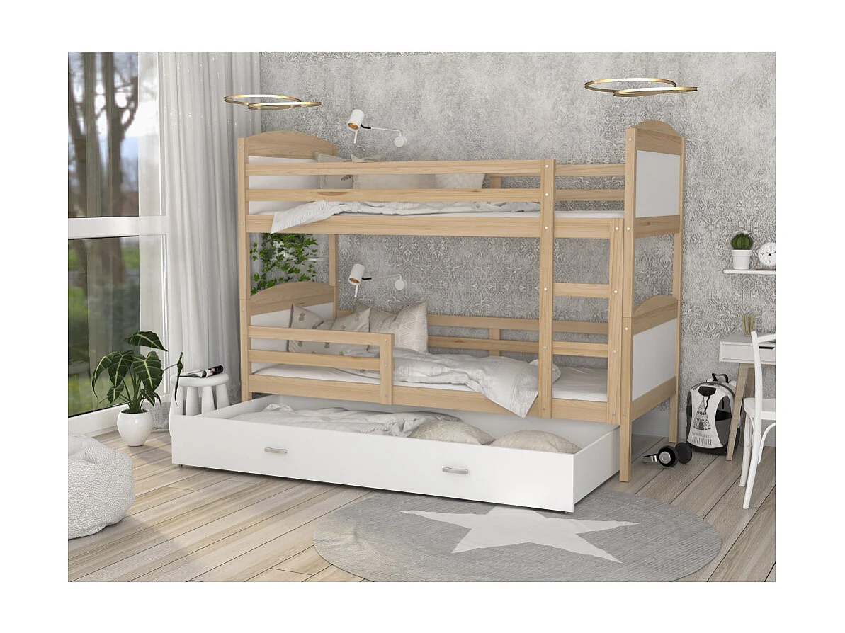 Lit Superposé Mateo 90x190 tiroir + Matelas Pin - blanc