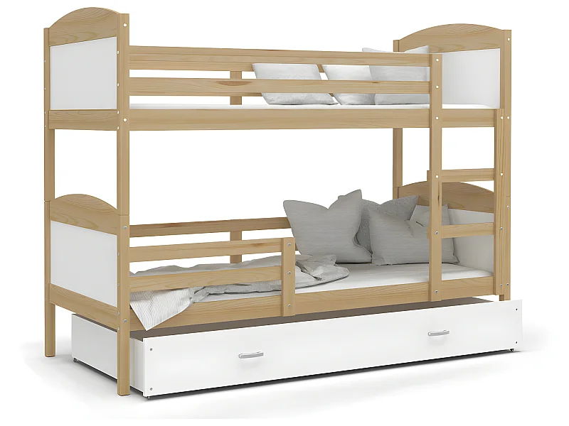 Lit Superposé Mateo 90x190 Pin - blanc Livré avec sommiers, tiroir et matelas en mousse de 7cm