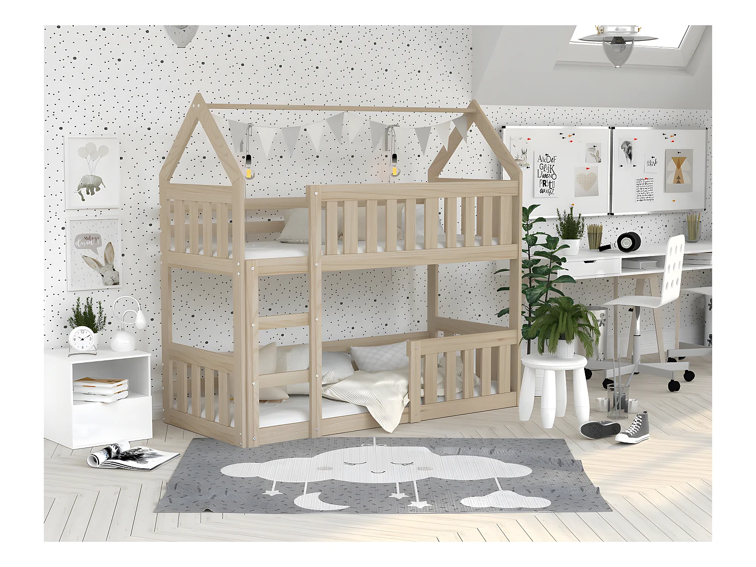 Lit Superposé Cabane Mini 90x190 Pin Livré avec sommiers