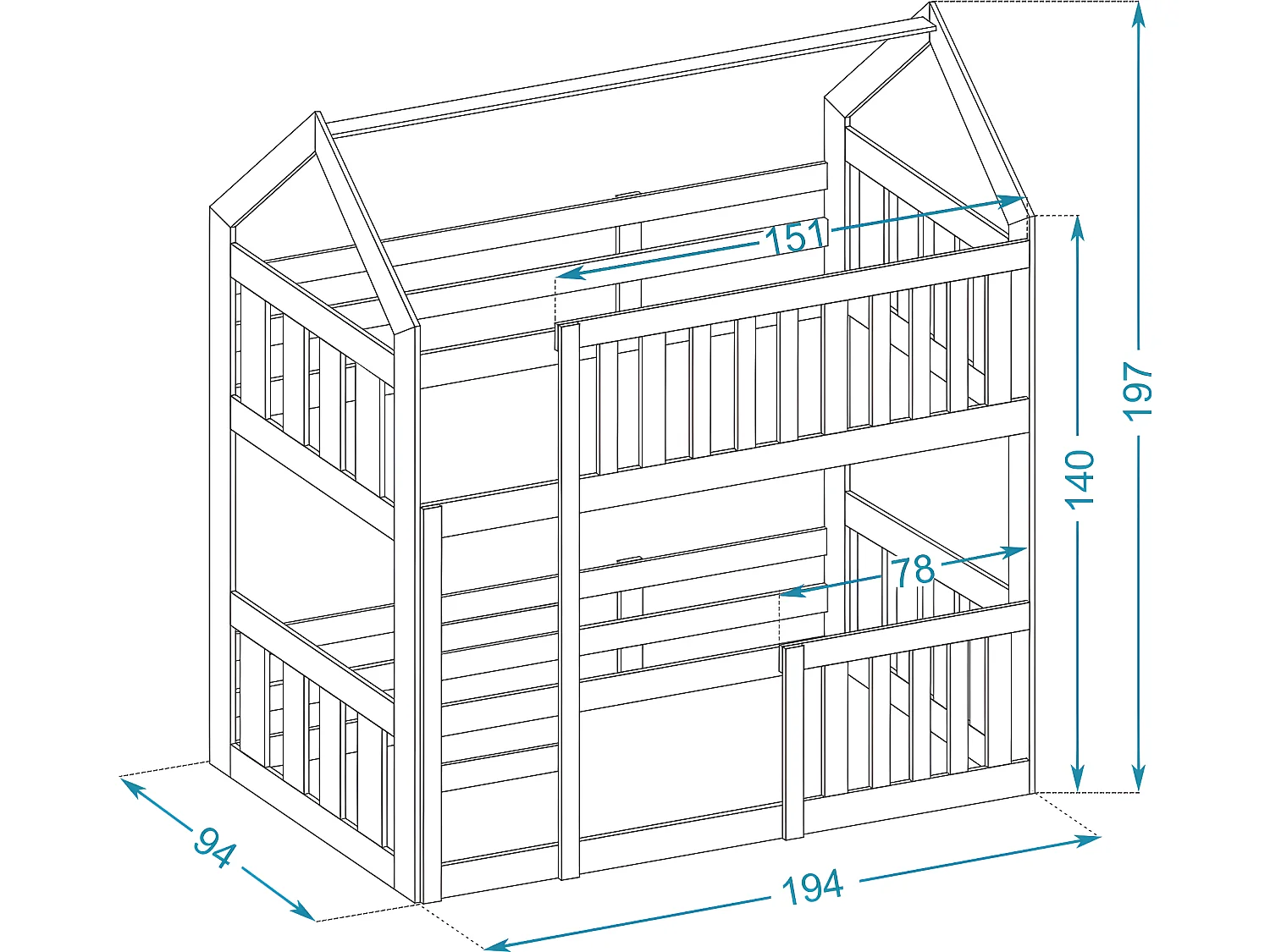 Lit Superposé Cabane Mini 90x190 Pin Livré avec sommiers