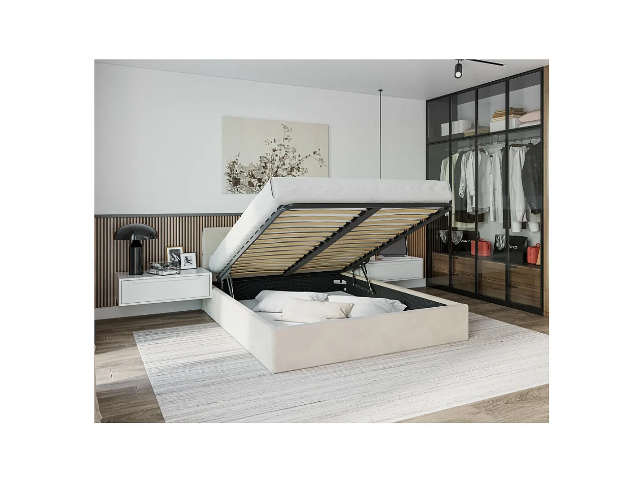 Lit Coffre Rino 160 x 200 cm - Sommier inclus Crème