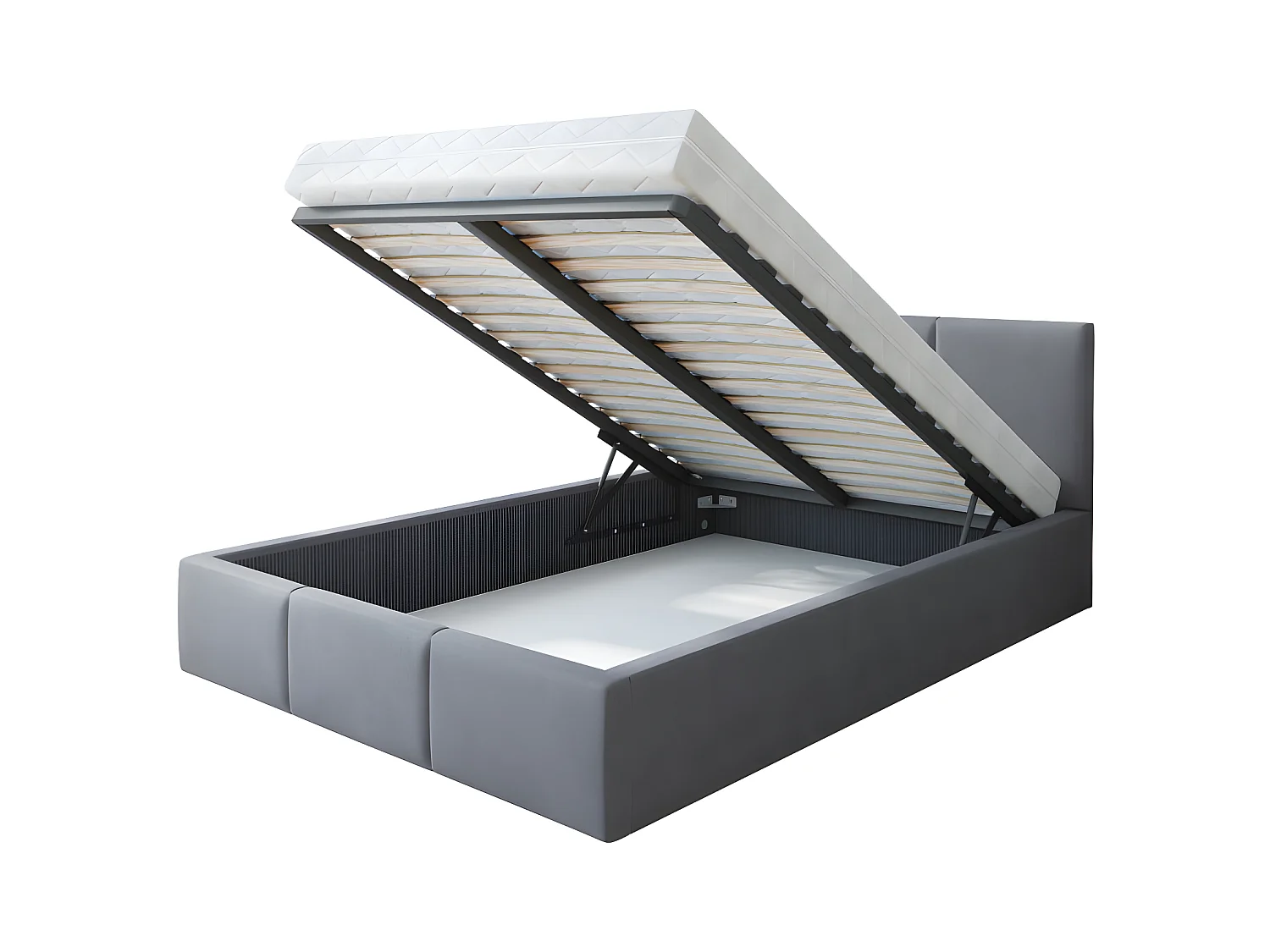 Lit Double Tesia 140x190 + Coffre - Sommier inclus Gris foncé