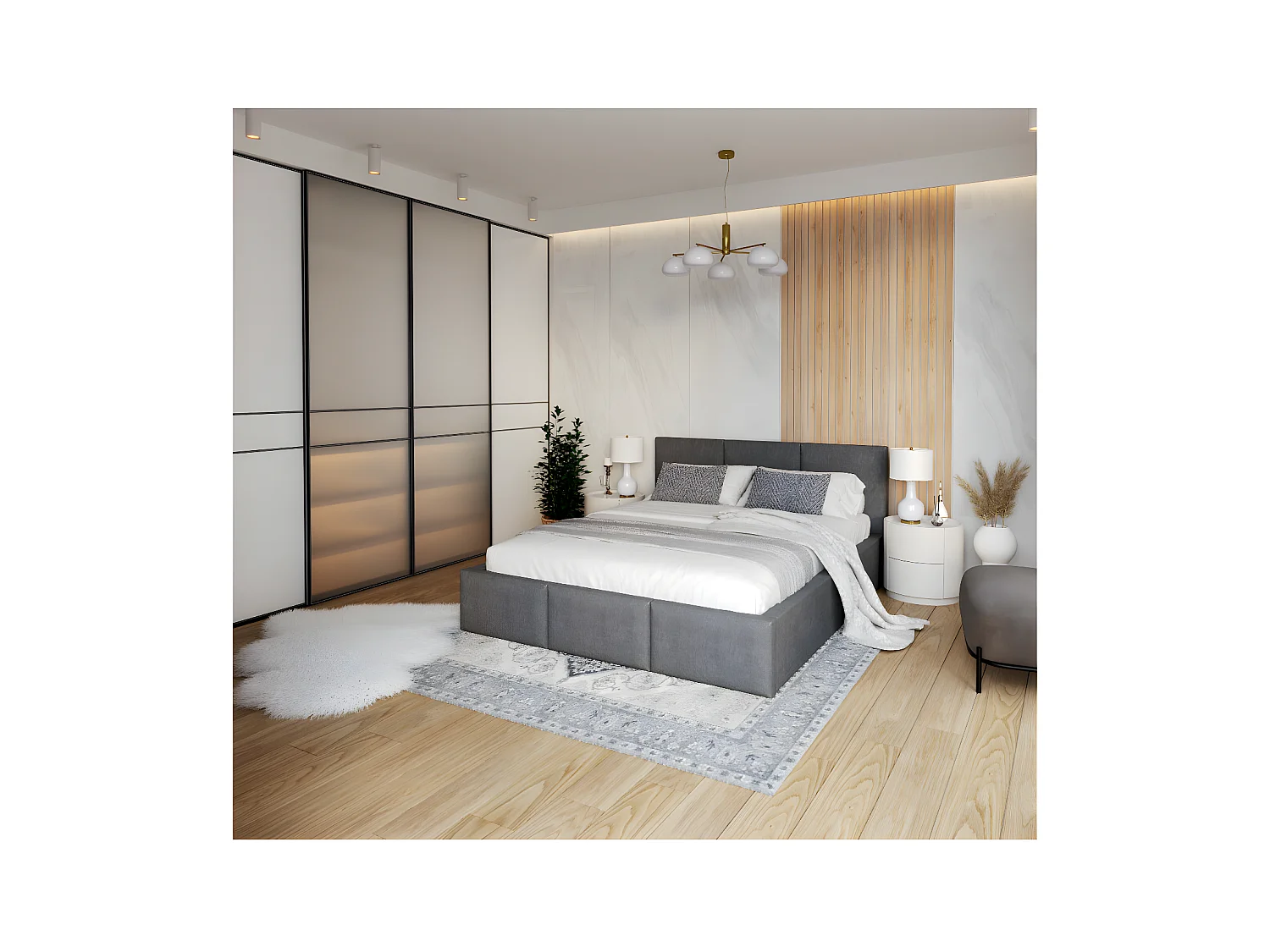 Lit Double Tesia 140x190 + Coffre - Sommier inclus Gris foncé