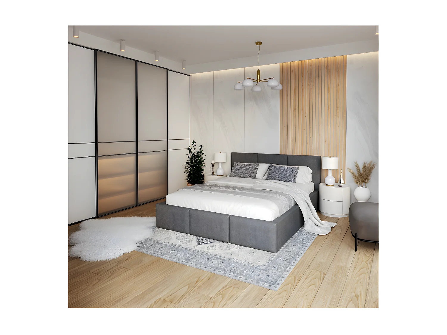 Lit Double Tesia 140x190 + Coffre - Sommier inclus Gris foncé