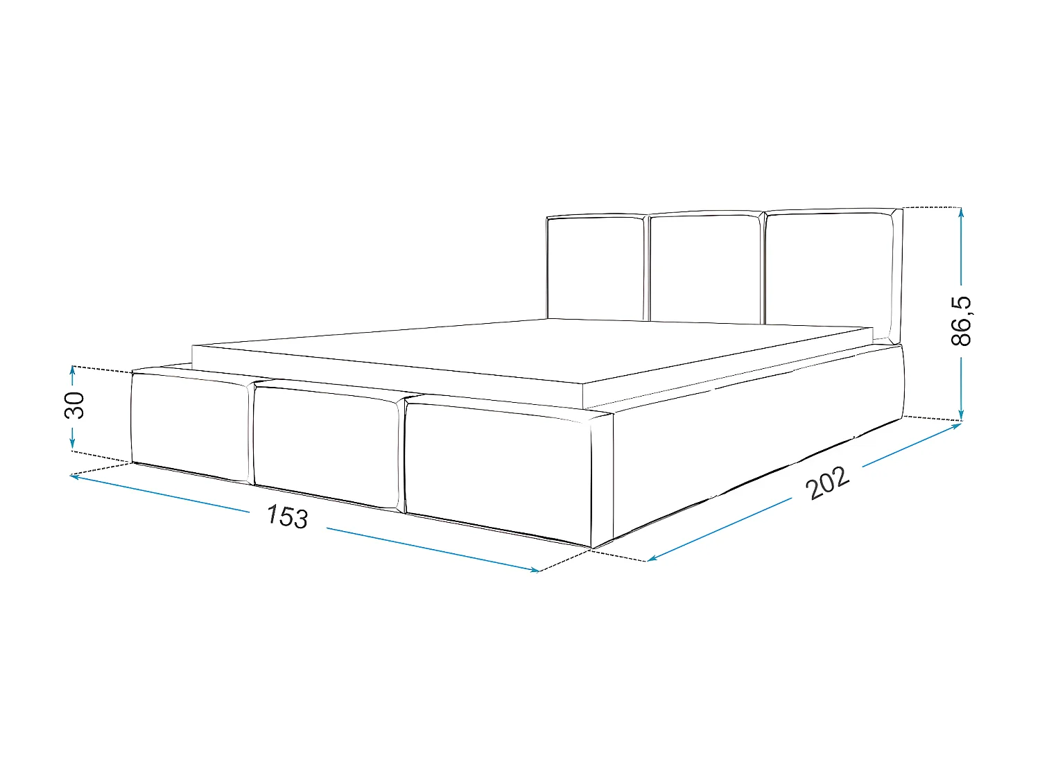 Lit Double Tesia 140x190 + Coffre - Sommier inclus Gris foncé