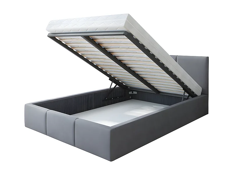 Lit Double Tesia 140x190 + Coffre - Sommier inclus Gris foncé