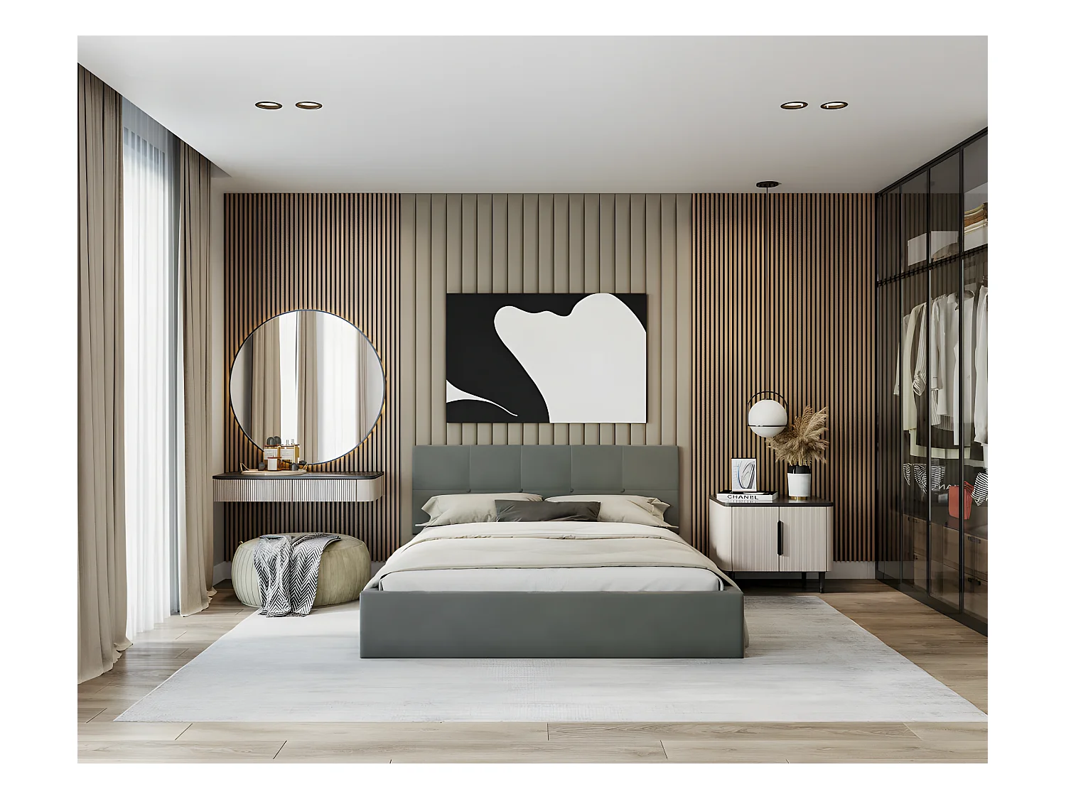 Lit Coffre Rino 140x190 cm - Sommier inclus Gris foncé