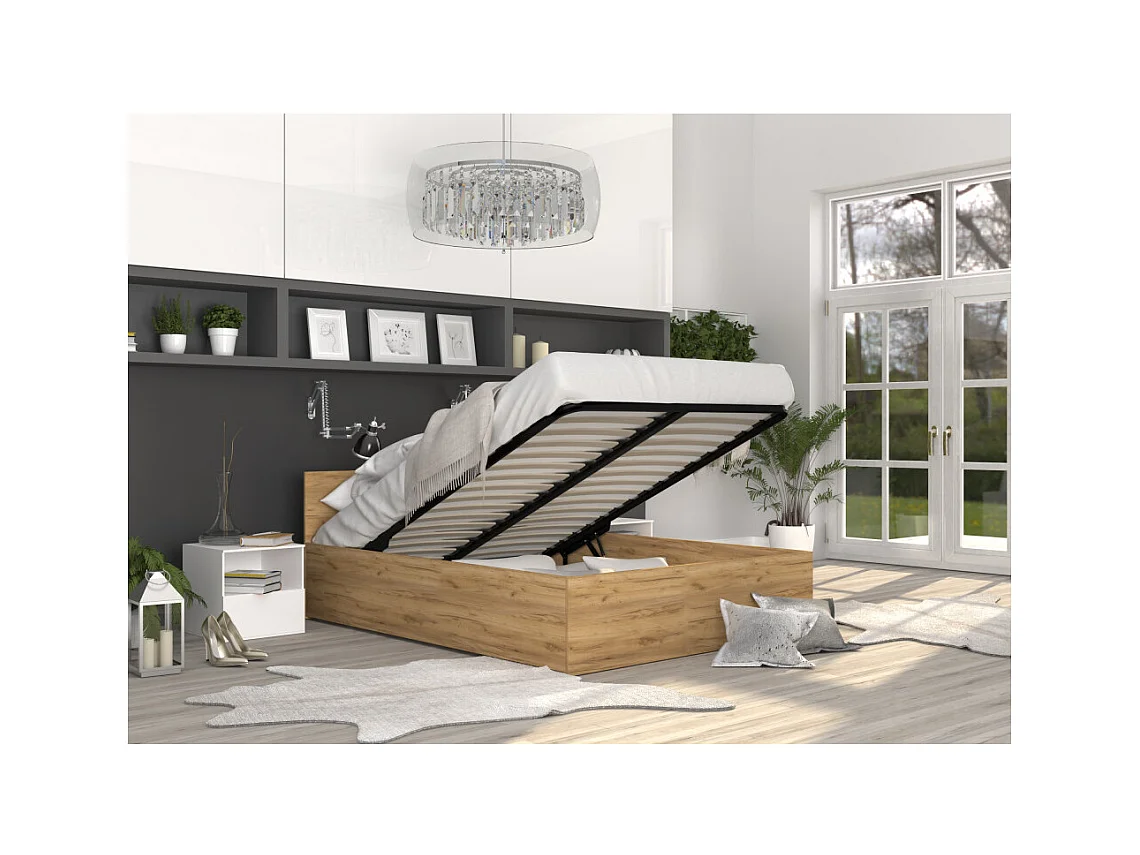 Lit coffre Panama 160x200 - Sommier inclus Chêne