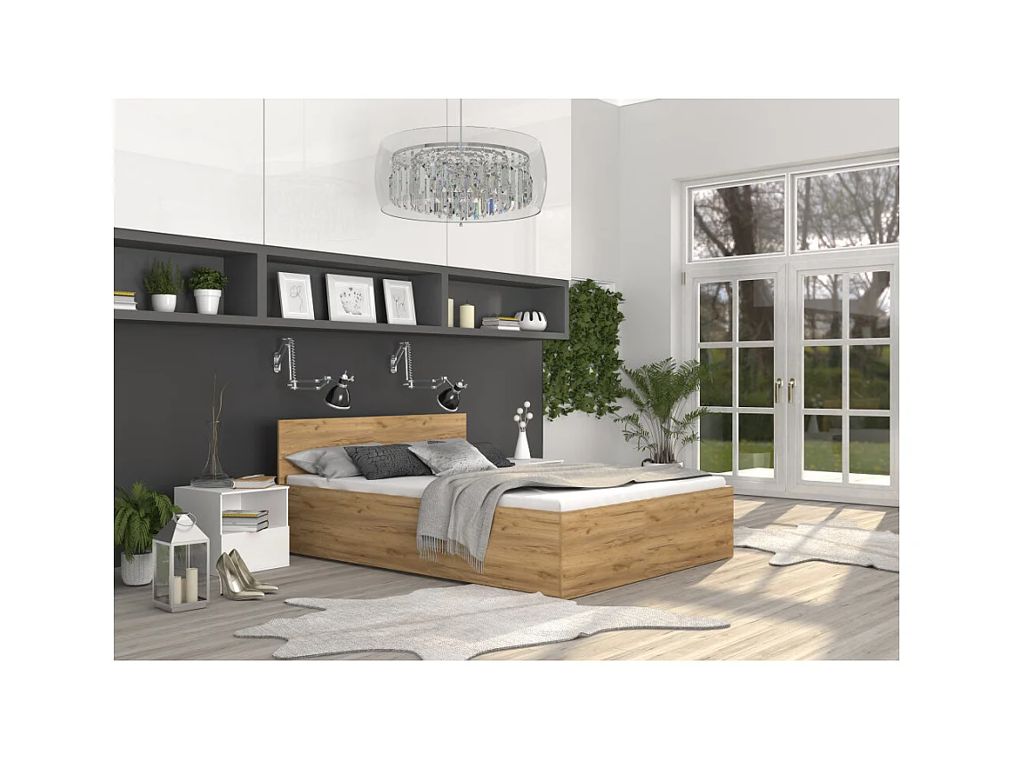 Lit coffre Panama 160x200 - Sommier inclus Chêne