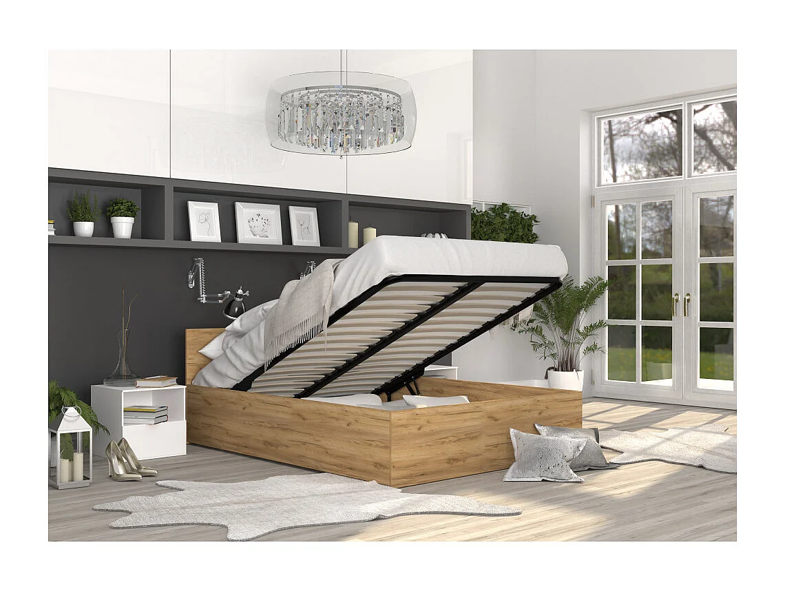 Lit coffre Panama 160x200 - Sommier inclus Chêne