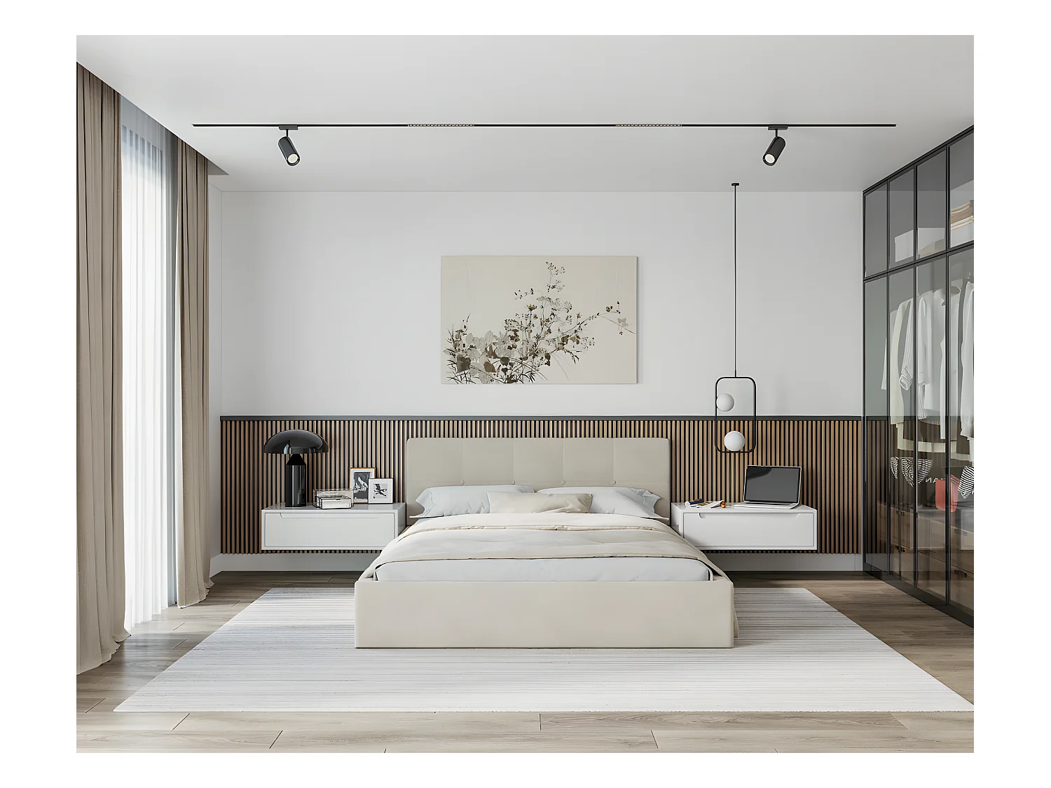 Lit Coffre Rino 140x190 cm - Sommier inclus Crème