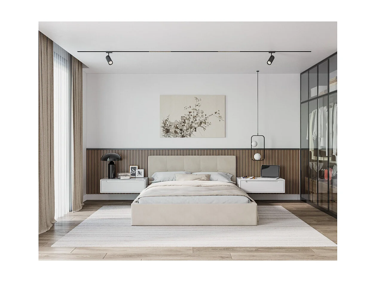 Lit Coffre Rino 140x190 cm - Sommier inclus Crème