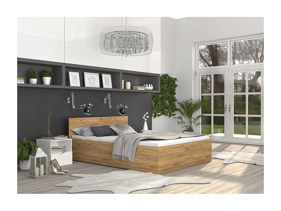 Lit coffre Panama 140x190 - Sommier inclus Chêne