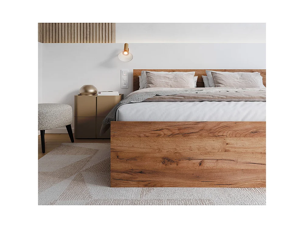 Lit coffre 140 x 190 cm Panama - Coffre de 740 L - Sommier inclus - Chêne