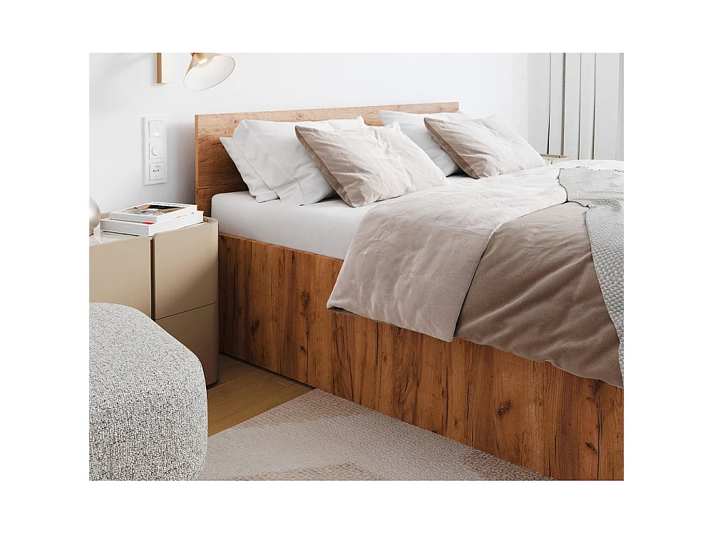 Lit coffre 140 x 190 cm Panama - Coffre de 740 L - Sommier inclus - Chêne
