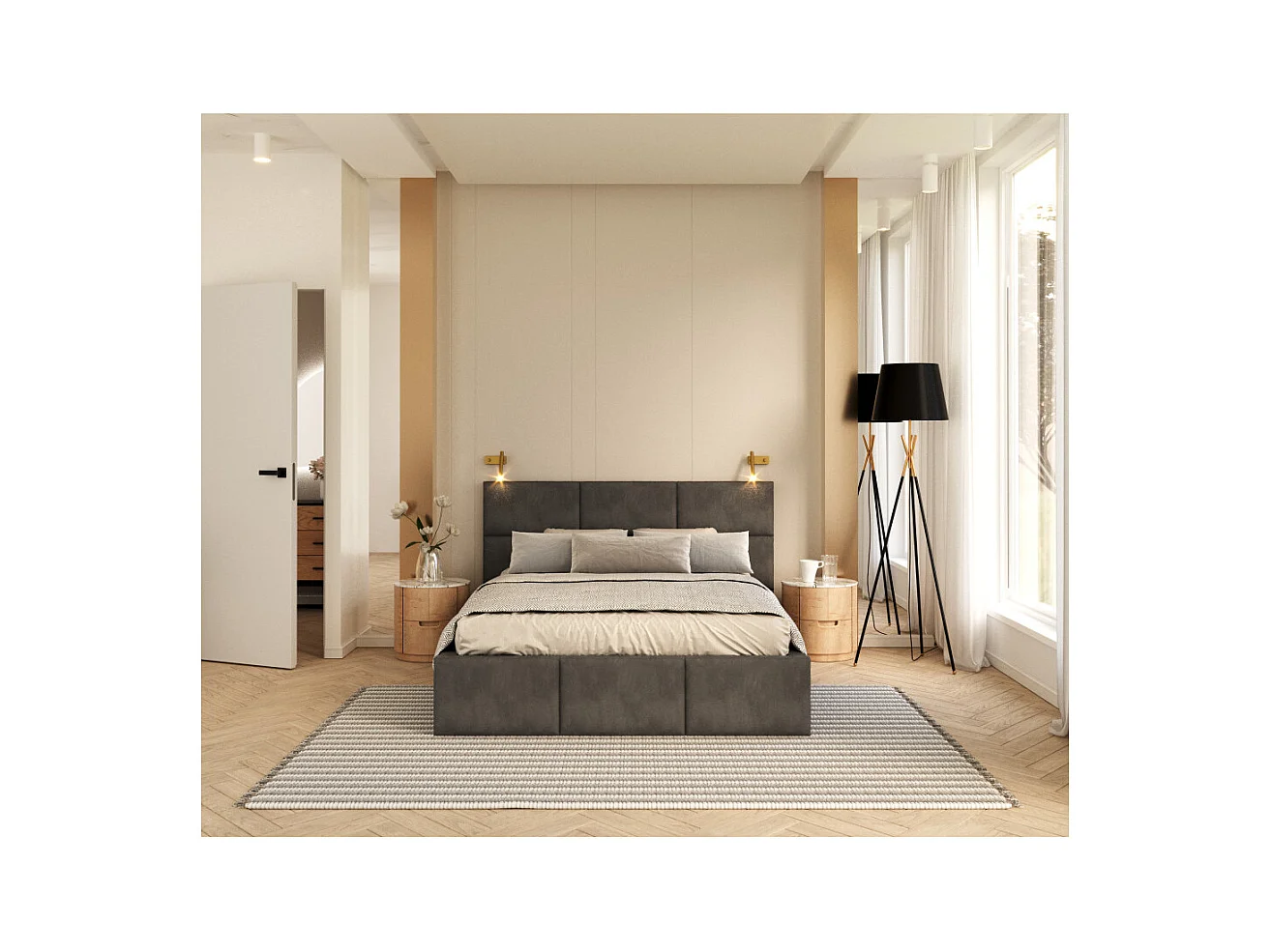 Lit Coffre Denver 140x190 - Sommier inclus Gris foncé